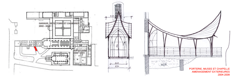 Plan et coupe, porte de la chapelle